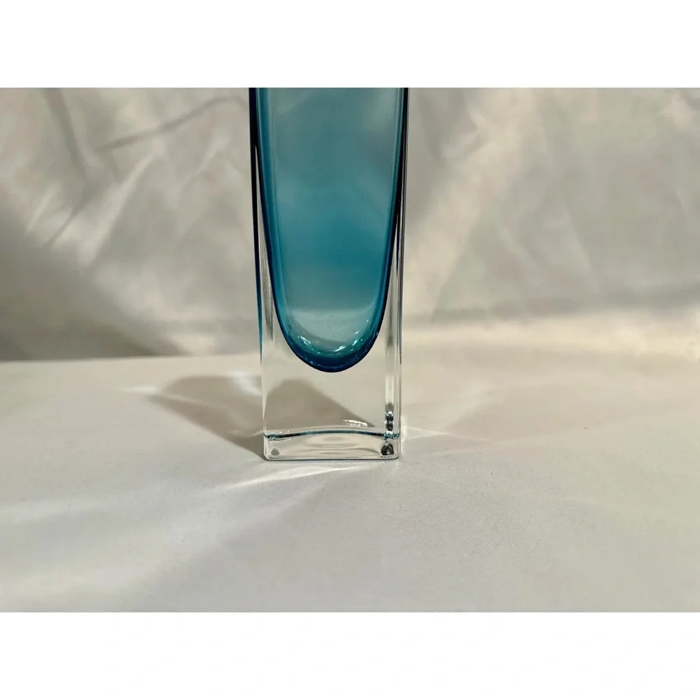 Mid-Century Murano Somerso Style  Blue Square Vase